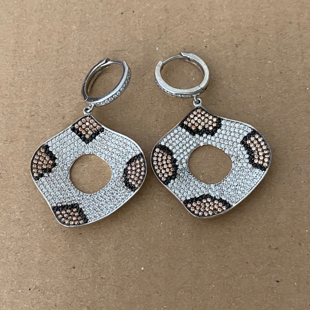 925 Silver leopard earrings champagne black clear